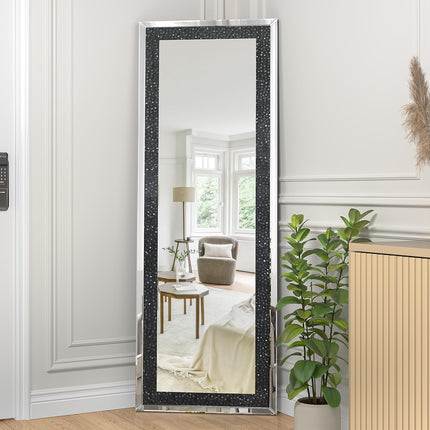 Alvy Full length Standing Floor Rectangle Black Crystal Mirror 2