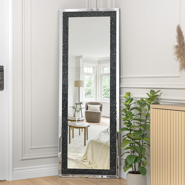 Alvy Full length Standing Floor Rectangle Black Crystal Mirror 2