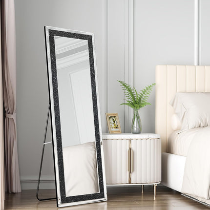 Alvy Full length Standing Floor Rectangle Black Crystal Mirror 4