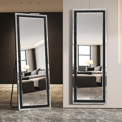 Alvy Full length Standing Floor Rectangle Black Crystal Mirror