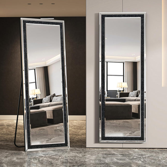 Alvy Full length Standing Floor Rectangle Black Crystal Mirror