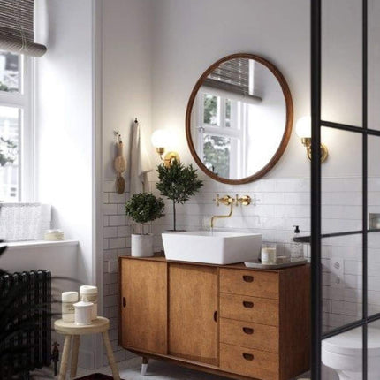 Brown Wood Round Wall Mirror 2