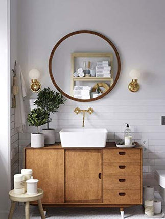 Brown Wood Round Wall Mirror