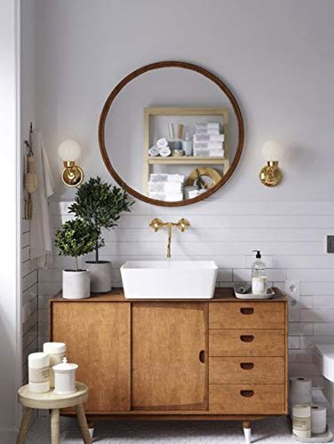 Brown Wood Round Wall Mirror