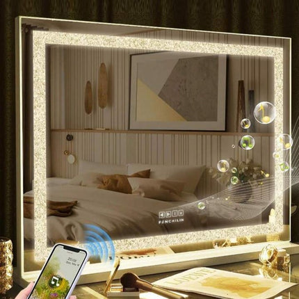 Casmer Crystal Rectangle LED Mirror with 3 LED Lights