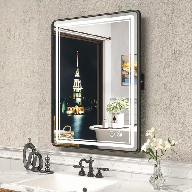 Gerland Rectangle LED Black Framed Mirror with 3 Lights