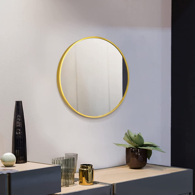 Gold Wood Round Wall Mirror 2