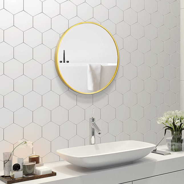 Gold Wood Round Wall Mirror
