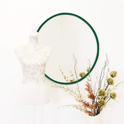 Green Wood Round Wall Mirror
