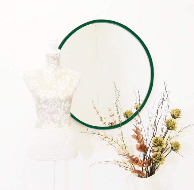 Green Wood Round Wall Mirror