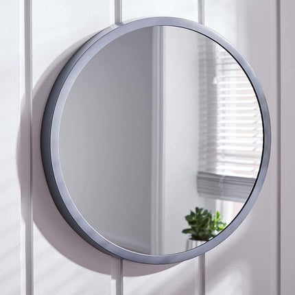 Grey Wood Round Wall Mirror