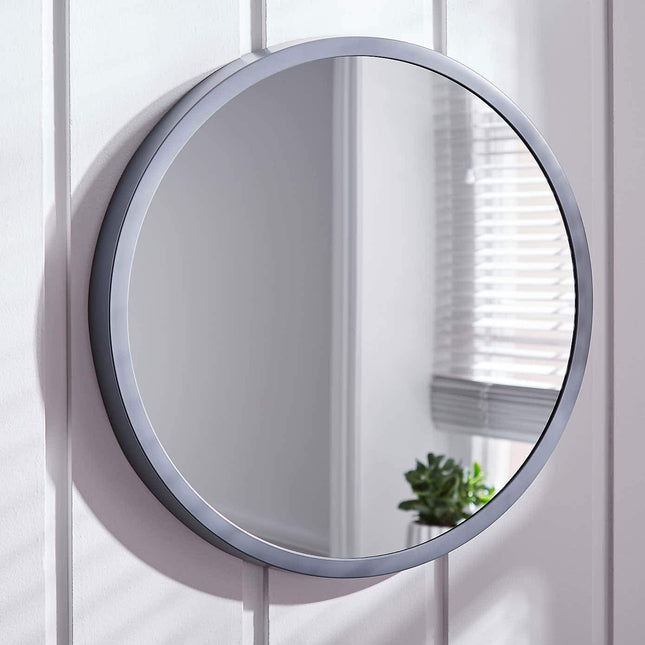 Grey Wood Round Wall Mirror