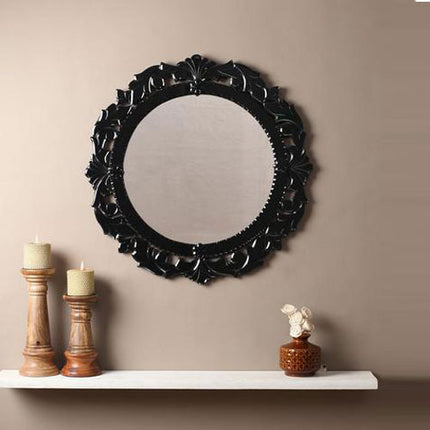 Kazbek Round Black Glass Modern Venetian Mirror 2