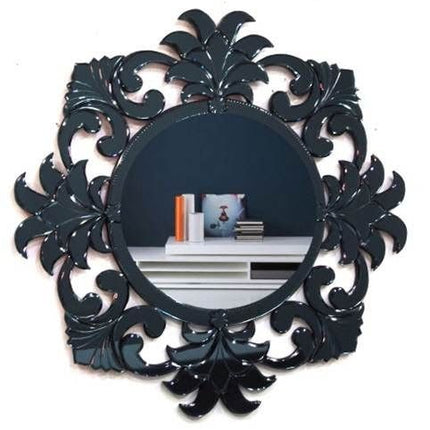 Kazbek Round Black Glass Modern Venetian Mirror