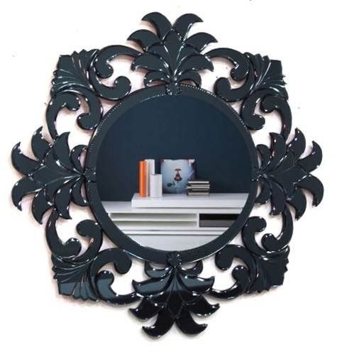 Kazbek Round Black Glass Modern Venetian Mirror