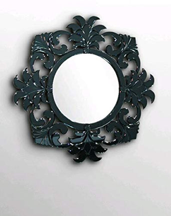 Kazbek Round Black Glass Modern Venetian Mirror 2