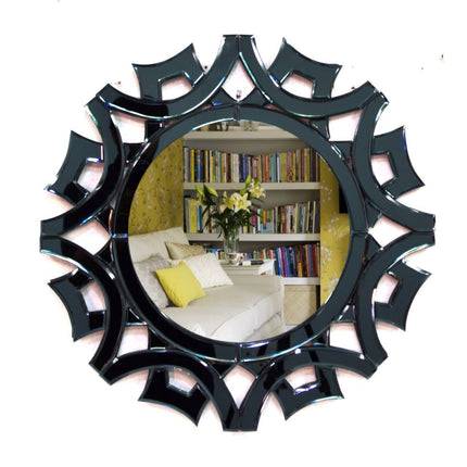 Kazbek Round Black Glass Modern Venetian Mirror 2