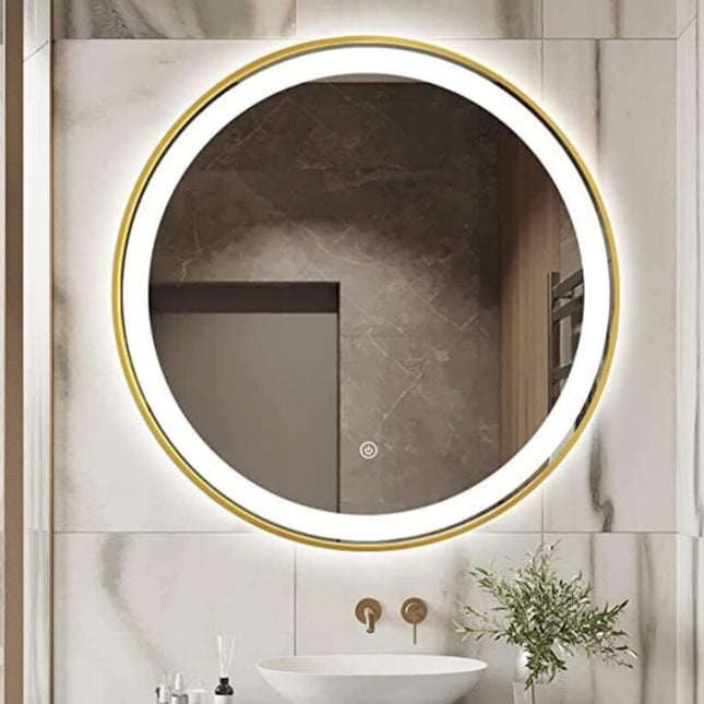 Keuna Gold Metal Framed Round LED Mirror