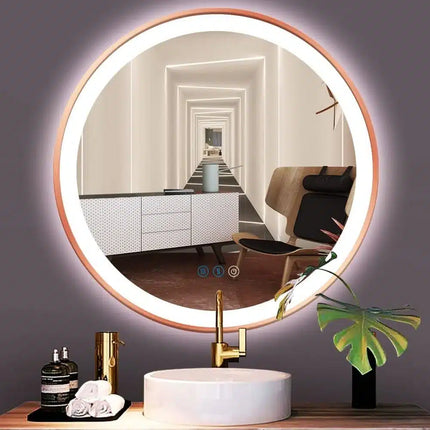 Keuna Rose Gold Aluminum Framed Round LED Mirror