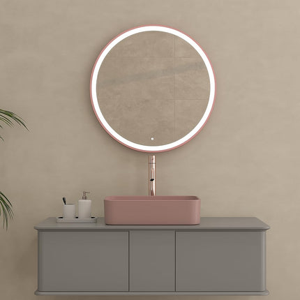 Keuna Rose Gold Aluminum Framed Round LED Mirror