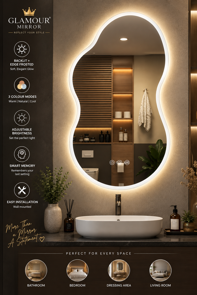 Lavina Irregular Design Led Mirror w Anti-fog