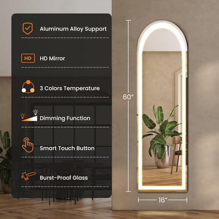 Led Full Body Mirror Arched Wall Mounted Free Standing Leaning 2