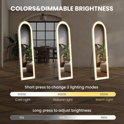 Led Full Body Mirror Arched Wall Mounted Free Standing Leaning 3