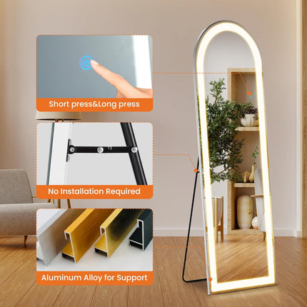 Led Full Body Mirror Arched Wall Mounted Free Standing Leaning 6