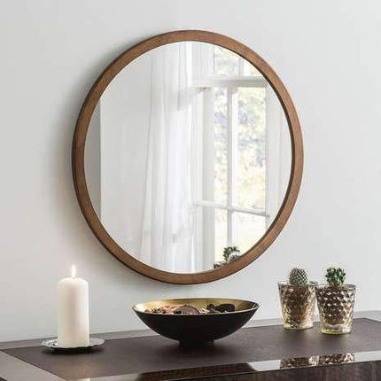 Black Wood Round Wall Mirror 24 In