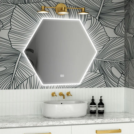 Neptune Hexagonal Shaped Edge Frosted Led Mirror with 3 lights 3