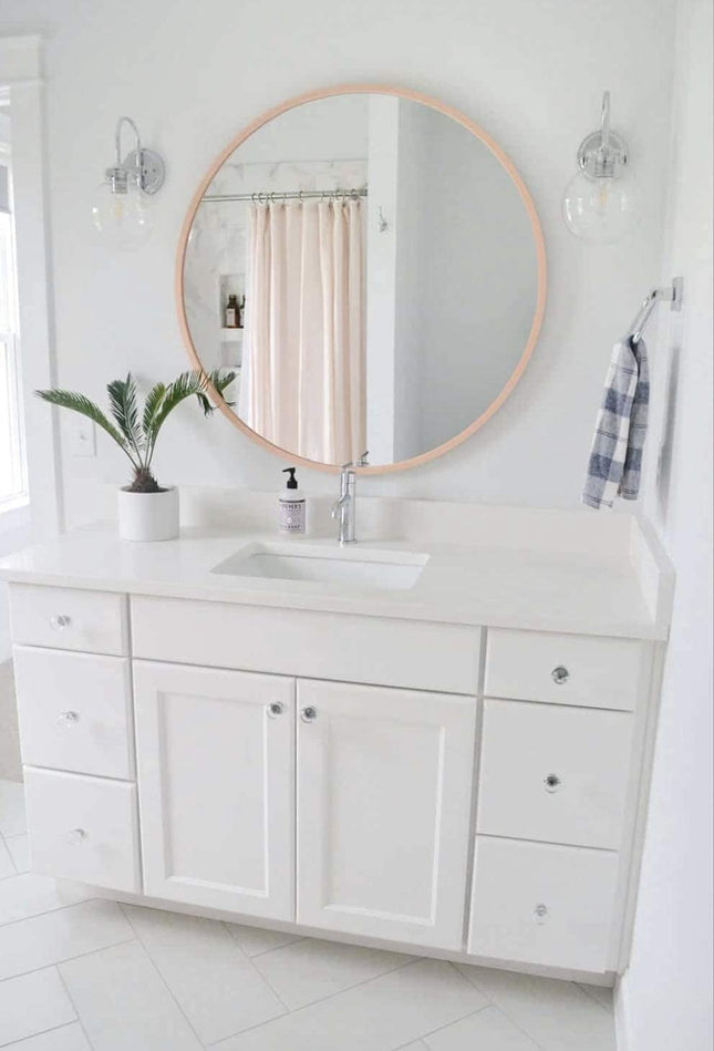 pink Wood Round Wall Mirror