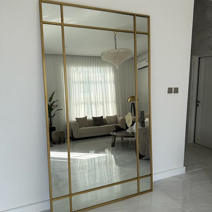 Saffiyah Standing Floor Wood Framed Rectangle Shape Mirror gold