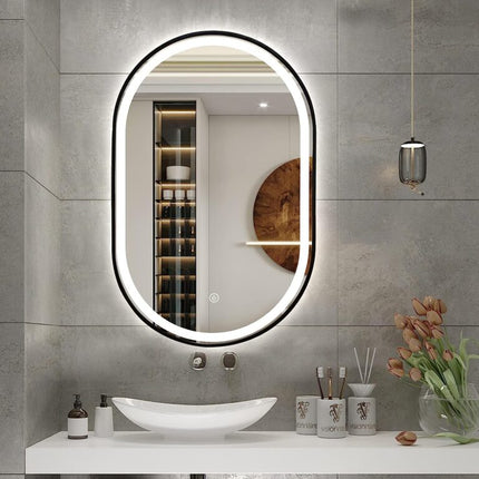 Senta Oval Black Framed Metal LED Mirror 4