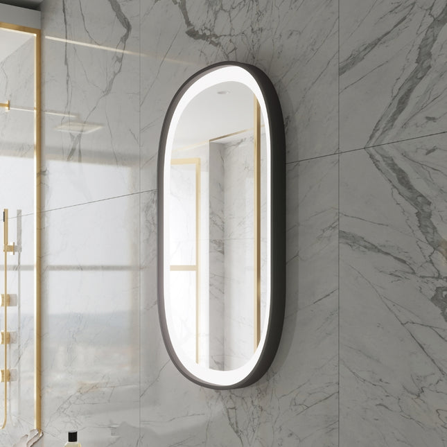 Senta Oval Black Framed Metal LED Mirror 6