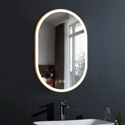 Senta Oval Gold Framed Metal LED Mirror