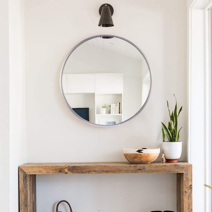 Silver Wood Round Wall Mirror 2