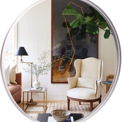Silver Wood Round Wall Mirror 3