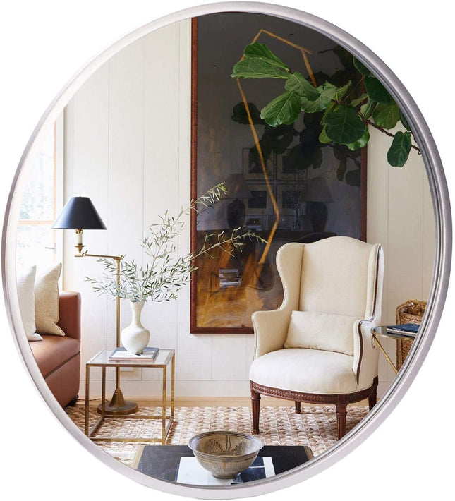 Silver Wood Round Wall Mirror 3