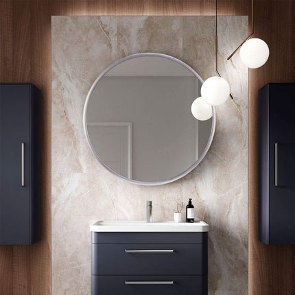 Silver Wood Round Wall Mirror