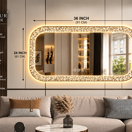 Vinia Curve Gold Crystal Rectangle LED Mirror