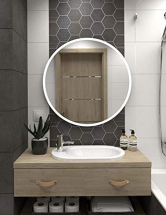 White Wood Round Wall Mirror 2
